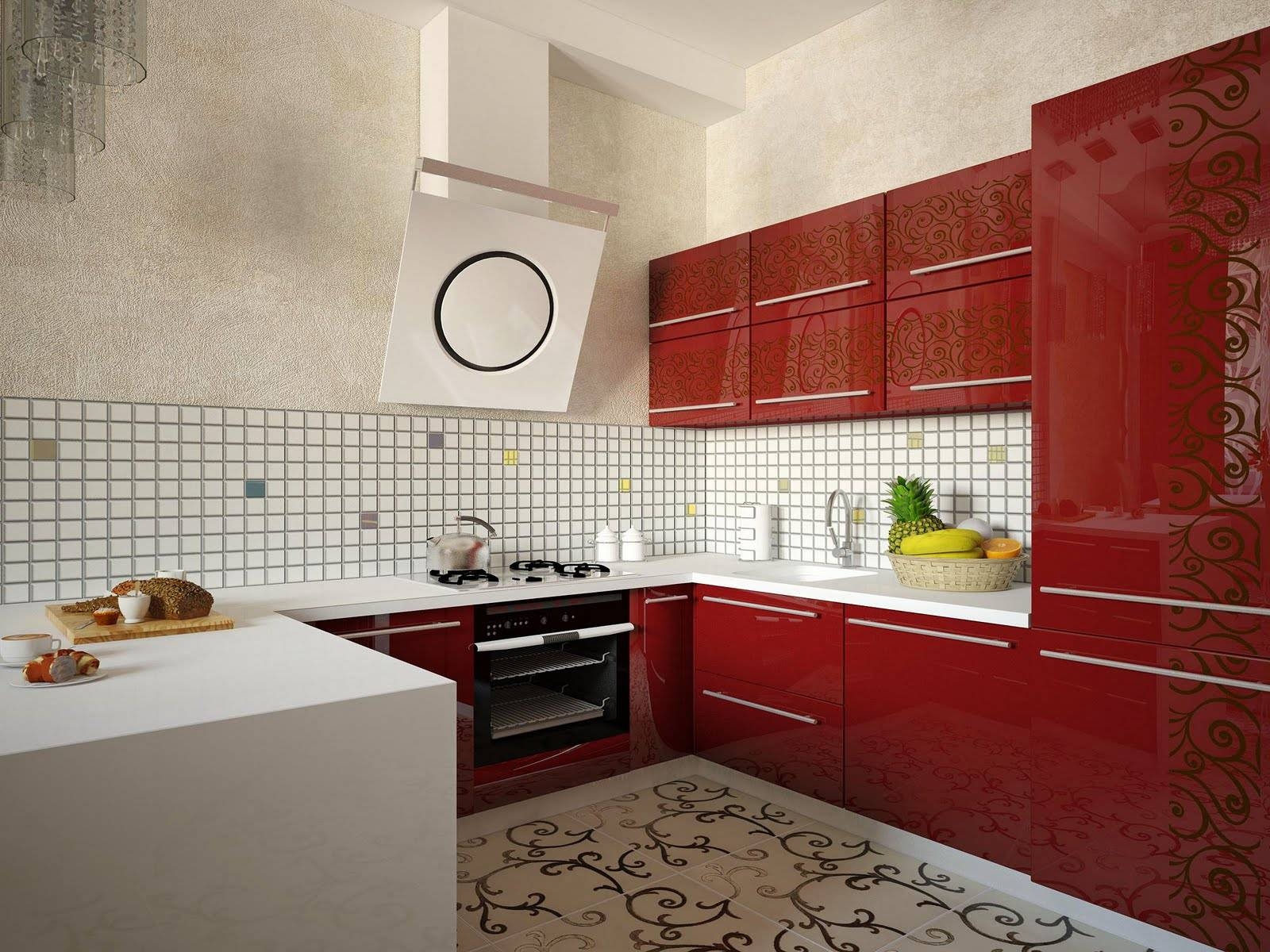Подобрать плитку кухни. Кухня в Красном цвете. Красная плитка на кухне. Красно бежевая кухня. Кухня с бордовыми стенами.