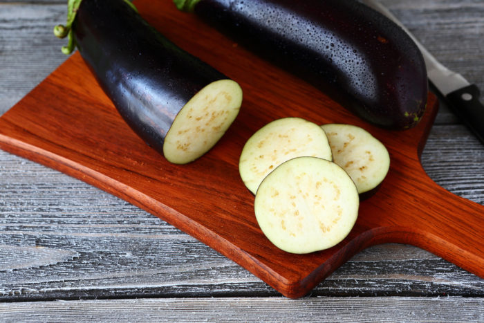 Pieces of sliced eggplant, fresh food