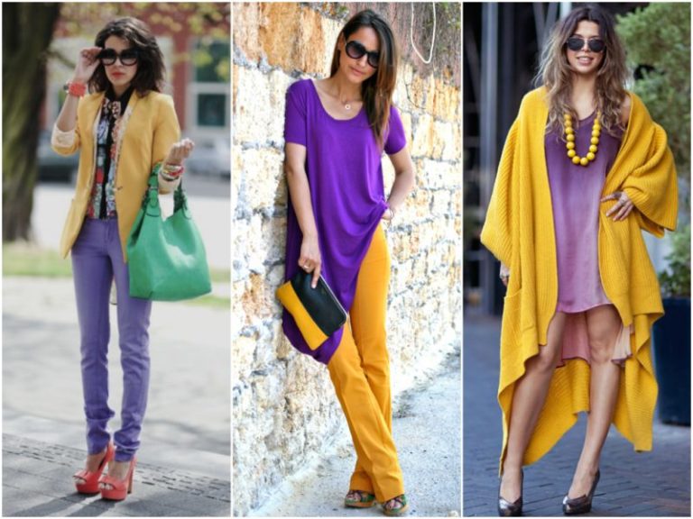 Сочетание фиолетового цвета с желтым в одежде