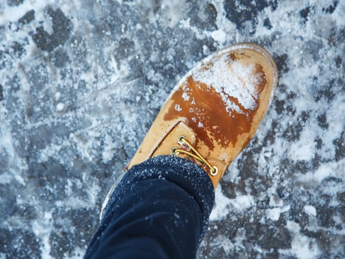 winter shoes in snow, close-up