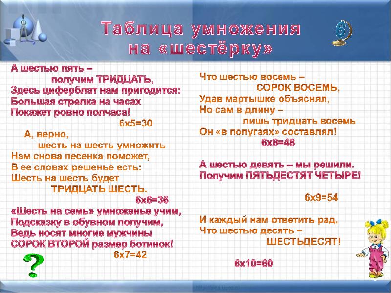 Проект на тему загадки таблицы умножения