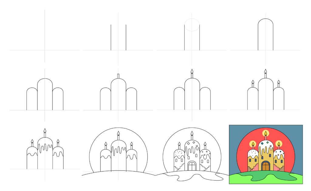 Как нарисовать кулич на пасху поэтапно