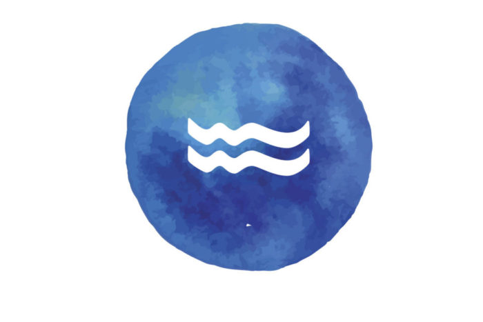 Zodiac icons on watercolor background. Freehand drawing.