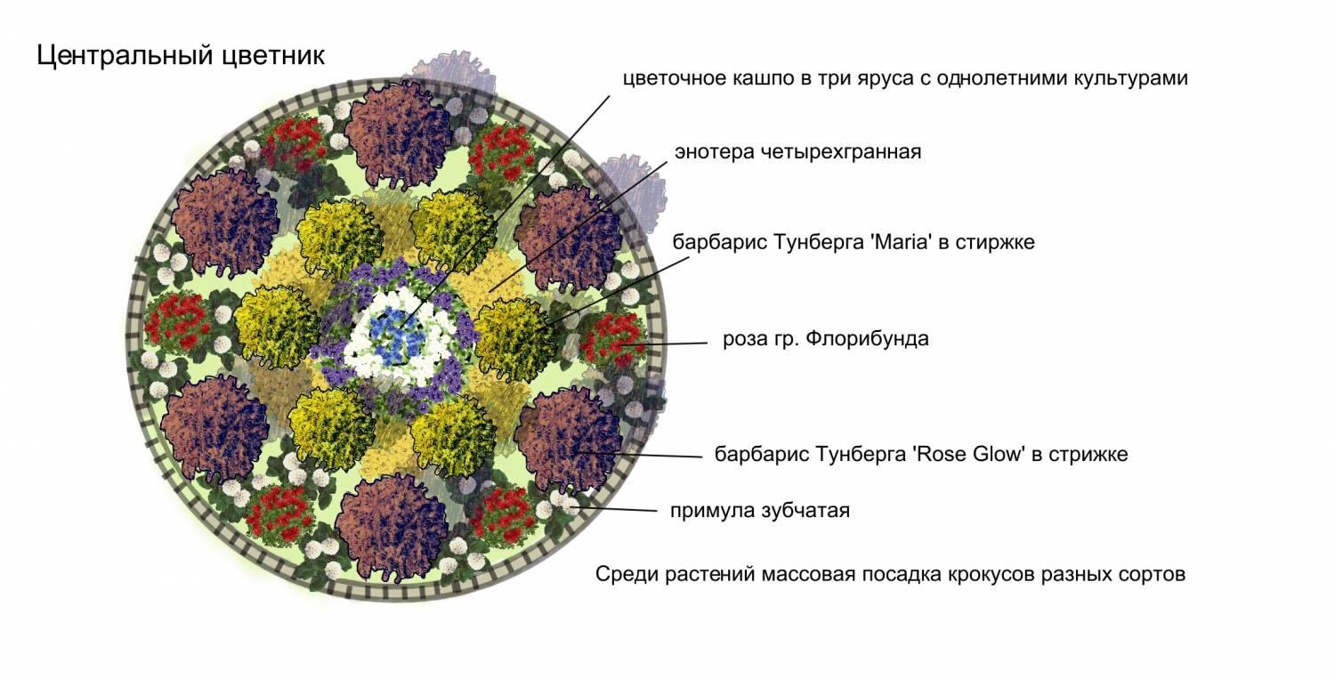 Рисунок круглая клумба