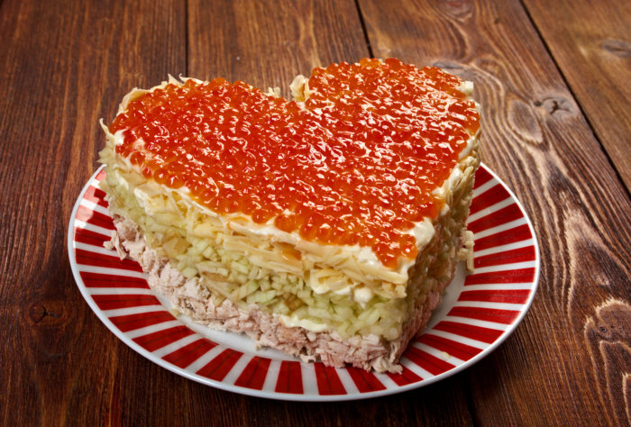 Chicken salad with apple and red roe -Valentines Day