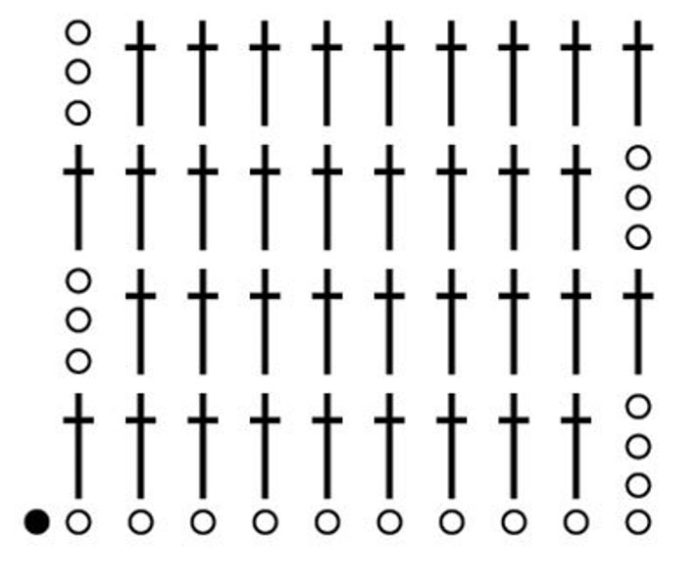 Схема вязания квадрата крючком без накида крючком