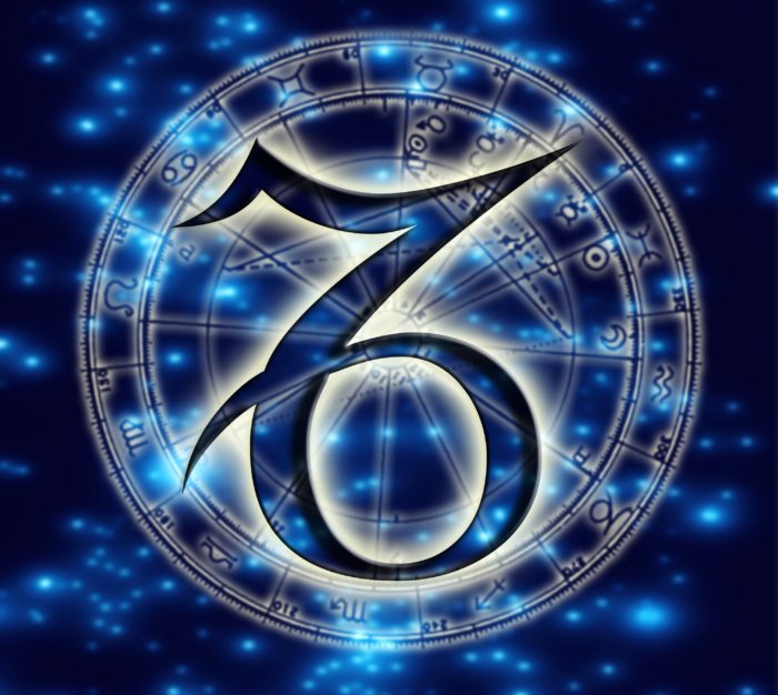 astrological symbols on a starry backgrounds with the wheel of zodiac in blur