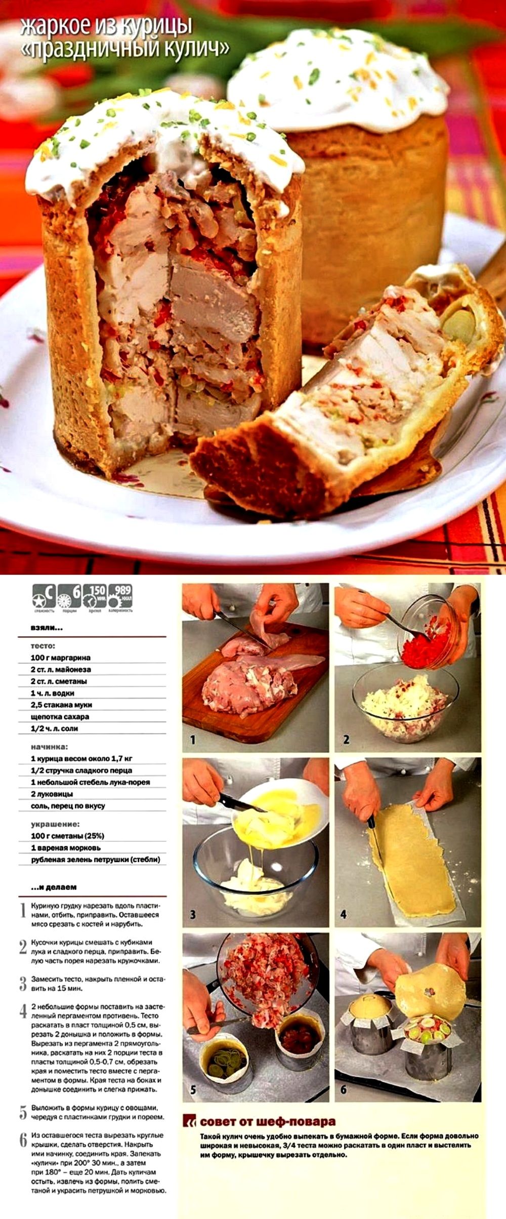 Мясное жаркое в пасхальном праздничном куличе.