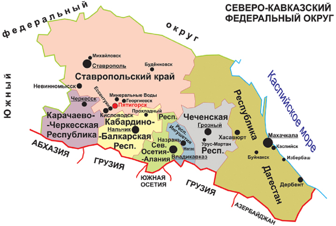 Карта россии с республиками кавказа