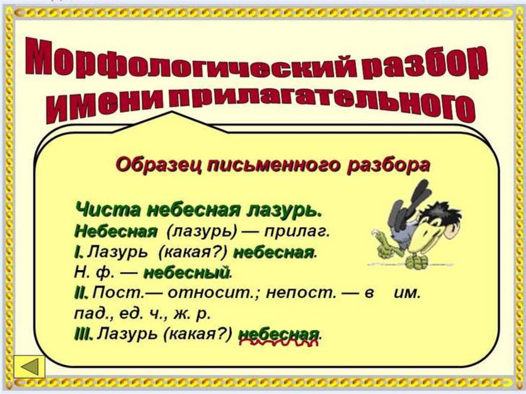 Морфологический разбор прилагательного 3 класс памятка с примером образец заполнения