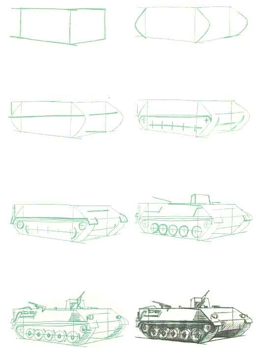 Рисунок военной машины карандашом