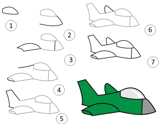Нарисовать самолет 1 класс пошагово