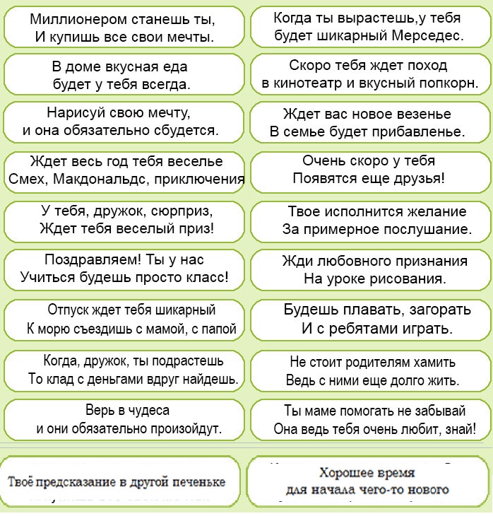 Список поздравляющих. Предсказаниядля печеньев. Предсказания для печенья. Предсказания для печееьев. Шуточные предсказания для печенья.